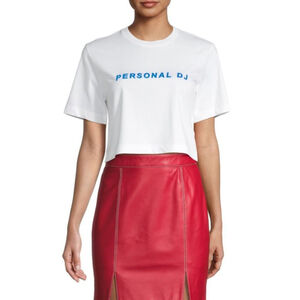 Kirin White Personal DJ Blue Text Crop Top XS